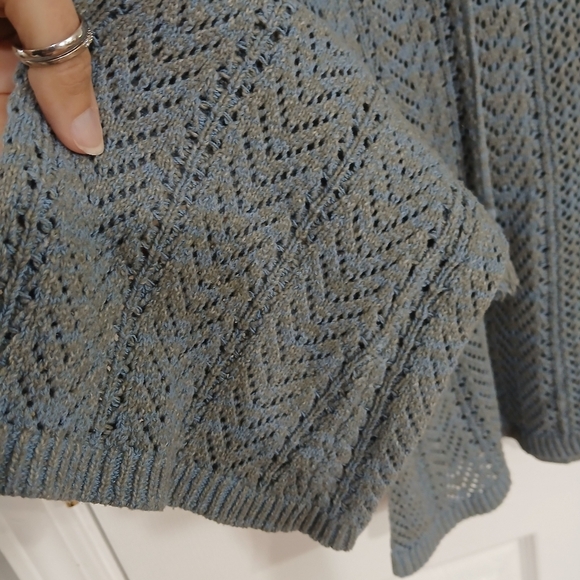 FRYE & CO Open Knit V Neck Sweater Size L Bell Sleeves Boho Western - Picture 4 of 6